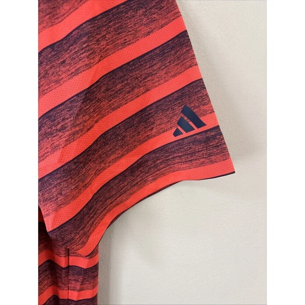 Adidas Men’s Medium Red Polo Shirt Short Sleeve Black Stripes